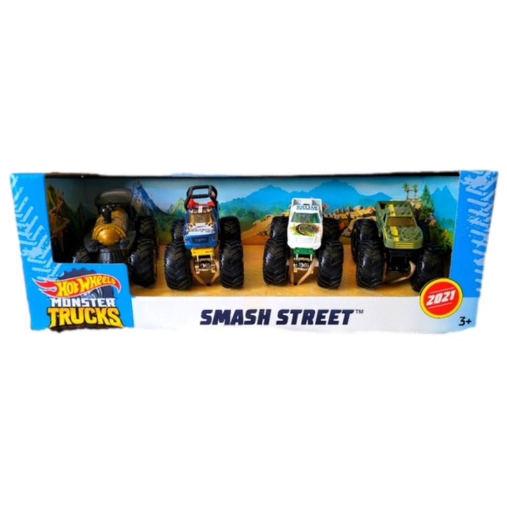 HOT WHEELS Monster Trucks Smash Street Diecast Car 4-Pack